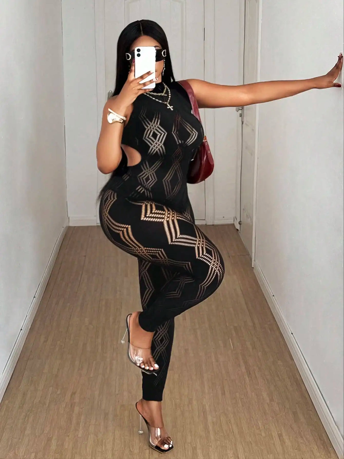 Women's Sexy Jumpsuit Hollow out Mesh Backless Night Party Streetwear Outfit Female Trendy Sexy Clothing - Matrix Studios