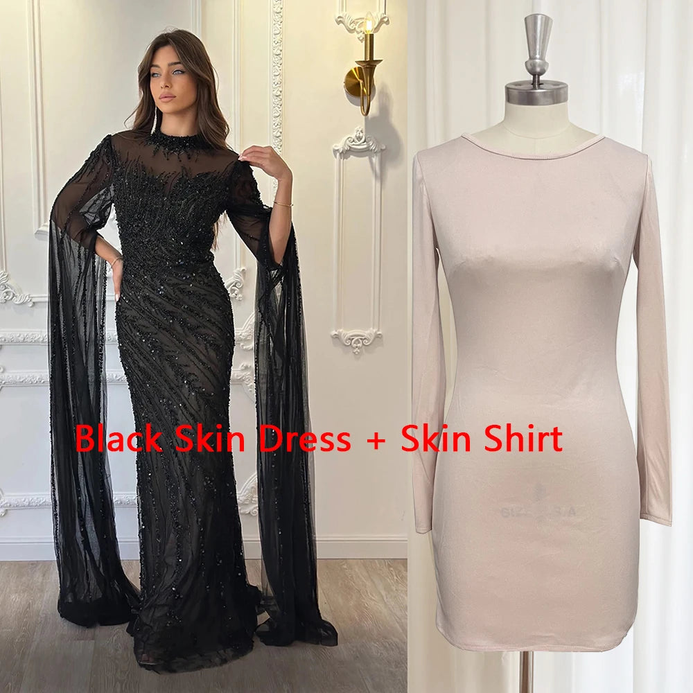 Eshaut&bridal Luxury Beaded Evening Dress Cape Sleeve Dubai Sheer Neck Mermaid Formal Prom Wedding Party Gown Customized 2026 - Matrix Studios
