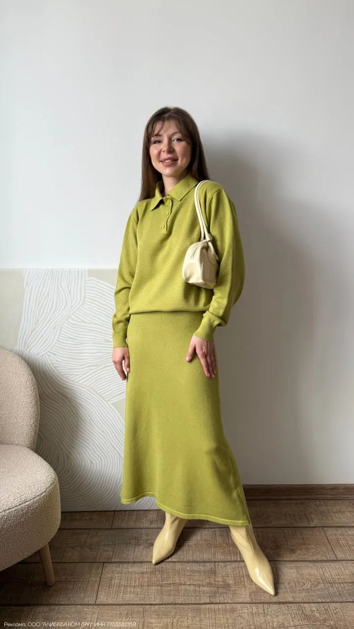Hirsionsan Winter Thick Women Knitted Suits Soft 2 Pieces soft Female Sets Polo Neck Sweater & Wide Leg Pants Knitted Outfit - Matrix-studios.com