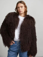 Mongolian Fur Coat Fur Jacket Women's Elegant Fluffy Solid Color Thickened Thermal Long Sleeve Coat Winter Fashion Oversized Lad - Matrix Studios