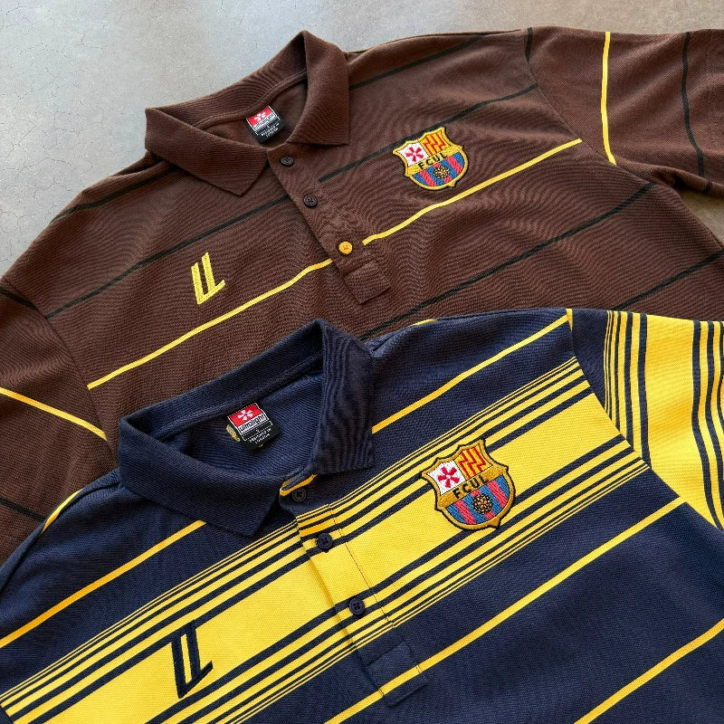 Y2k Barca Polo Shirt Retro Two Color Embroidered Logo Men Women Sweatshirt High Street Casual Streetwear Unisex Boxy Polo Shirt - Matrix-studios.com