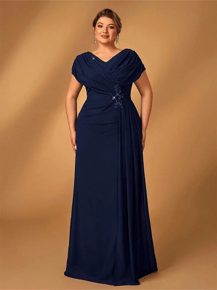 Suhdeuwsh Plus Size Luxury Mom Wedding Reception Party Luxury Shiny Plus Size Chiffon Mother Navy Blue Evening Dress - Matrix-studios.com