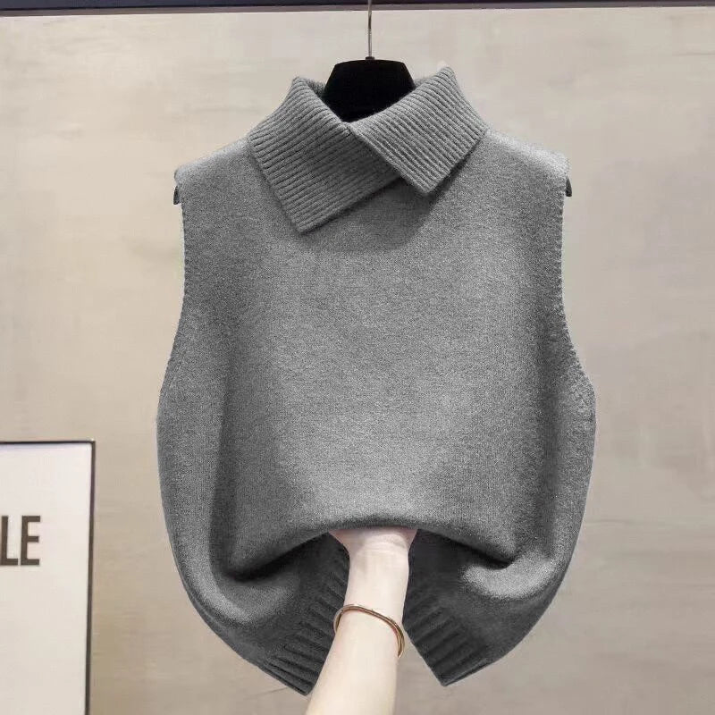 Autumn Winter Korean Solid Color Lapel Sleeveless Versatile Casual Knitted Vest For Women - Matrix Studios