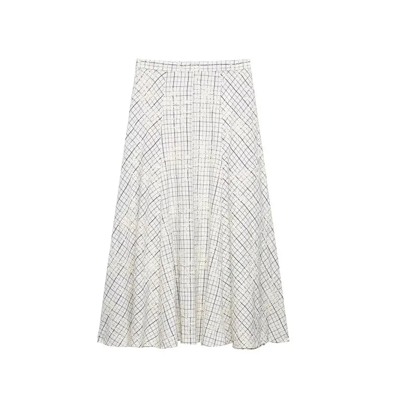 TFAFXY 2026 Summer Bow Plaid Embroidered Blouse Women Sets A-line Midi Long Skirt Suits Y2K - Matrix-studios.com