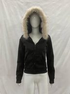 Y2K Harajuku Gothic Women's Hoodie Sexy Slim Chic Suede Fur Collar Letter Print Cardigan Sweatshirt  Female Streetwear - Matrix Studios