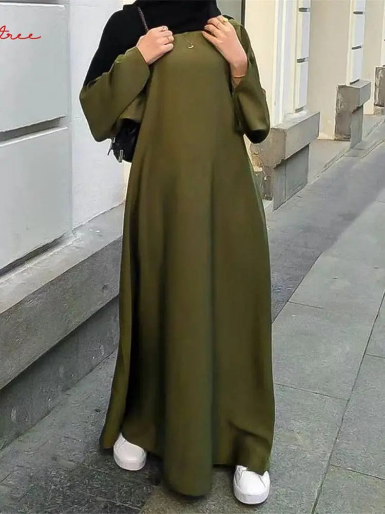 Fashion Sliky Djellaba Muslim Dress Dubai Full Length Flare Sleeved Soft Abaya Dubai Turkey Muslim Islam Robe WY921 - Matrix-studios.com