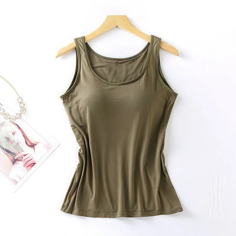 2026 Women's Vest Tops With Built In Bra Neck Vest Padded Slim Fit Tank Tops Sexy Shirts Feminino Casual Underlay shirt slimming - Matrix-studios.com