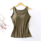 2026 Women's Vest Tops With Built In Bra Neck Vest Padded Slim Fit Tank Tops Sexy Shirts Feminino Casual Underlay shirt slimming - Matrix-studios.com