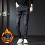 2025 Winter Fleece Jeans Men's Fashion Elastic Slim Straight Warm Trousers Thicken Business Casual Korean Thermal Denim Pants - Matrix Studios