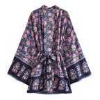 Boho Queens Multi Floral Print Sashes Kimono Women Batwing Sleeve Bohemian Bridesmaid Robe Vacation Beach Boho Bikini Cover-ups - Matrix Studios