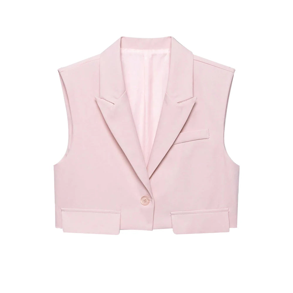 Women's Chic Vest Tops Fashion Cropped Waistcoat Sleeveless Lapel Collar Female Outerwear - Matrix Studios