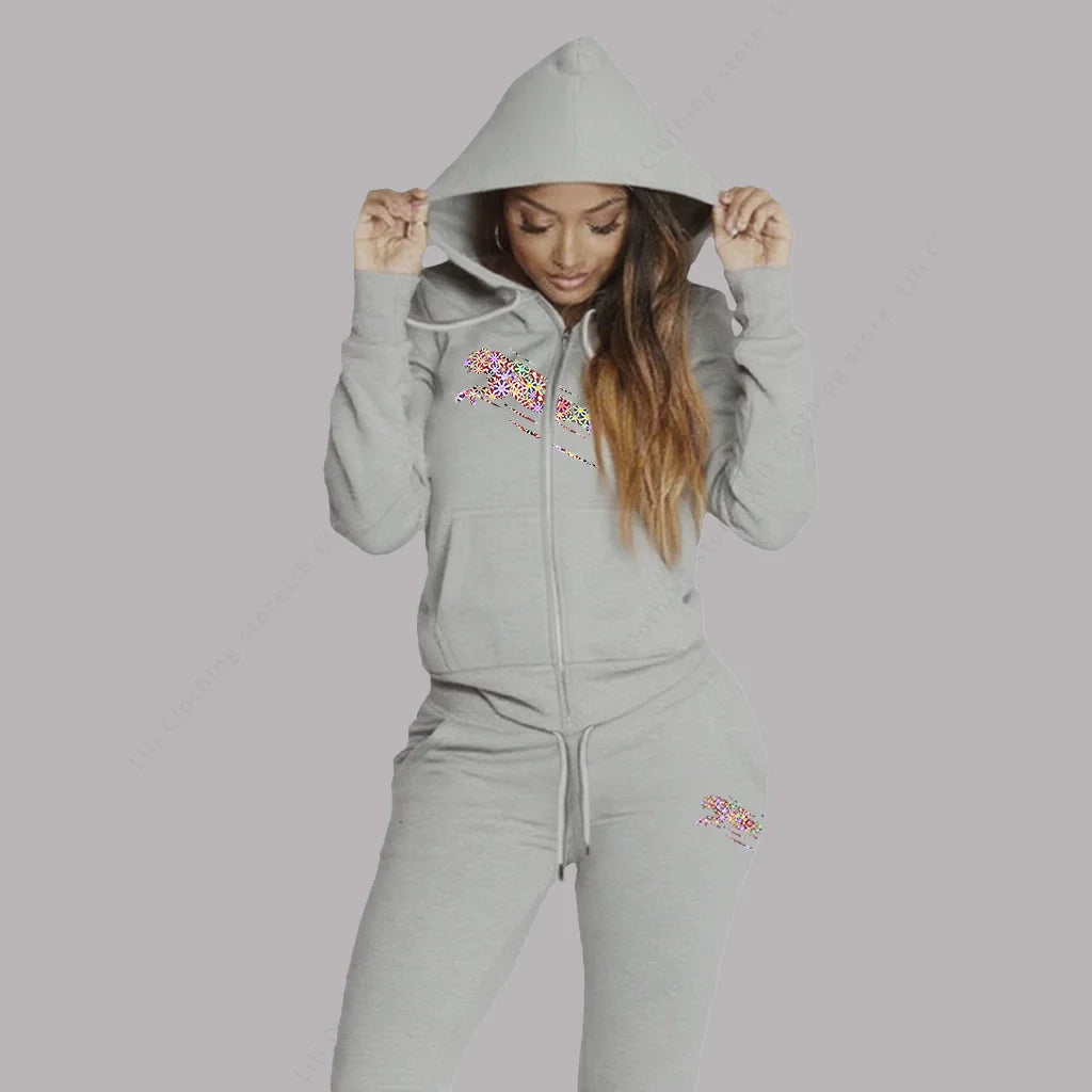 Women's Track Suit Aesthetic Hoodies Sweatshirts Sweatpants 2 Piece Set Zipper Cardigan High quality Sportwear Woman Pants Sets - Matrix-studios.com