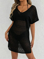 S - XL Cover-ups Beach Dress Beach Wear Beachwear Female Women V Neck Short Sleeve Hollow Out Knitted Tunic Beach Cover Up V8214 - Matrix Studios