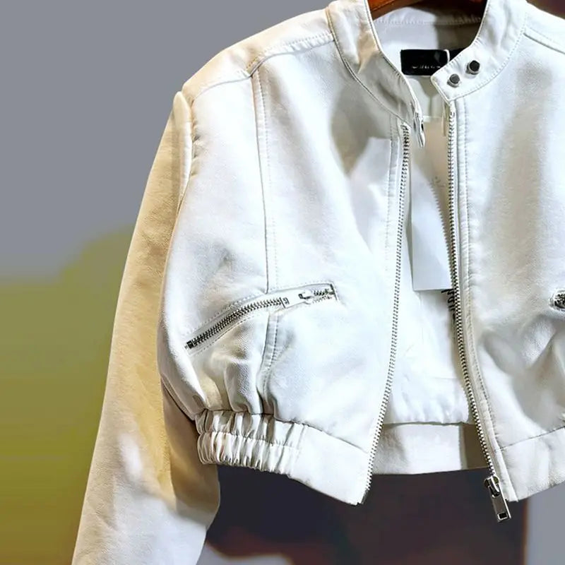 2025 Autumn New Handsome Versatile Short Motorcycle Jacket Top High Waist PU Leather Jacket for Women  Faux Fur Coat - Matrix Studios