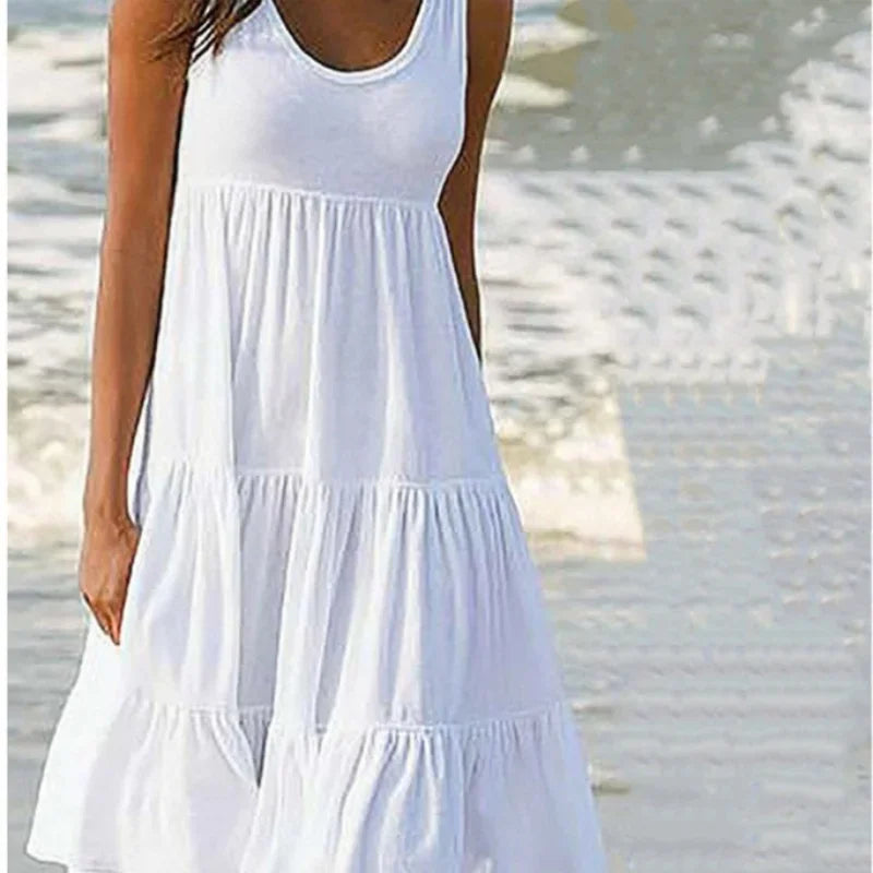 Bohemian Women's Casual O Neck Sleeveless Ruffle Mini Dress Solid Color Beach Tank Top Oversized Loose Dress Plus Size Women3029 - Matrix-studios.com
