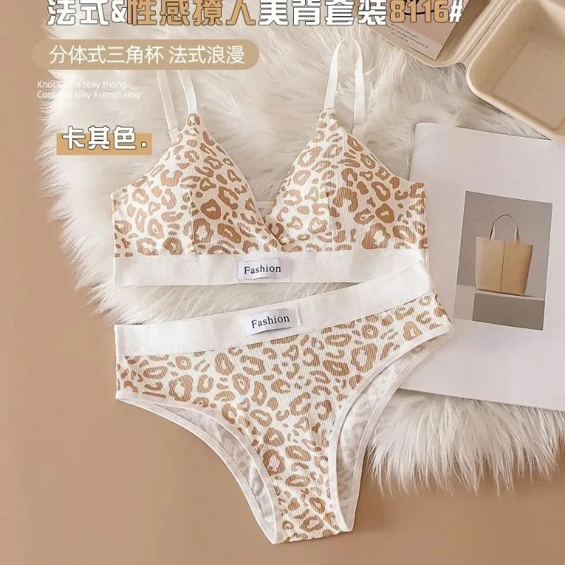 Summer New Women's Leopard Print Traceless and Steel Rim Bra Adjustable Shoulder Strap Back Women's Underwear Set - Matrix-studios.com