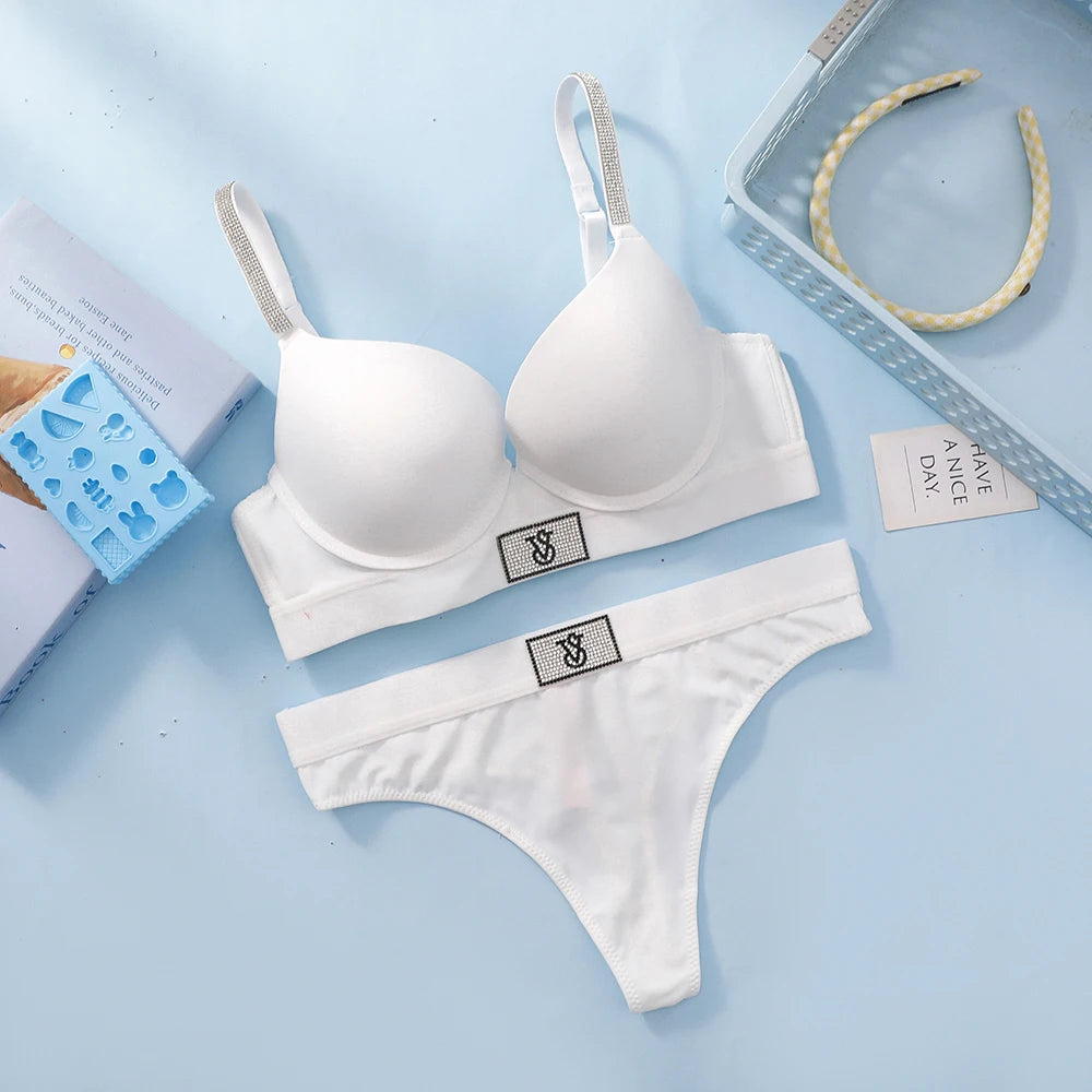Victoria Secret Shine Script Thong Panty And Very Sexy Logo Shine Strap Push Up Bra Women Sexy Lingerie Set Trending - Matrix-studios.com