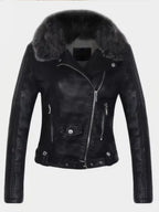 2026 Hot Fashion Women New Winter Warm Faux Leather Jackets with Fur Collar Belt Ladies Thick Black Moto & Biker Outerwear Coats - Matrix Studios