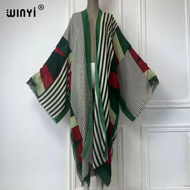 WINYI Africa Summer Fashion Kimono Maxi Dress Beach Cover Up Women Cardigan Boho Sexy Coat Geometric Print Kaftan Beach Outfits - Matrix Studios