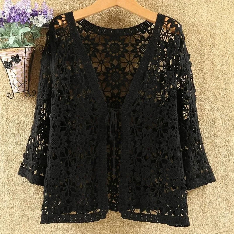 Hollow Out Shawl Knitting Cardigan Women's Sun Protection Clothing Coat 2025 New Summer Loose Casual All-match Ladies Jackets - Matrix Studios