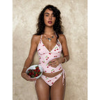 Two Piece Tankini Y2K Tummy Control Swimsuit Gingham Cherry Bikini Set Halter V Neck Slimming Bathing Suit Beachwear Women - Matrix-studios.com