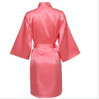 Solid Satin Night Robe, Elegant Half Sleeve V Neck House Robe With Belt, Women's Sleepwear - Matrix-studios.com