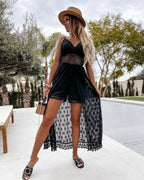 Summer V Neck Solid Color Lace Hollow-Out Sleeveless Sling Party Wear High Waist Rompers Holiday Casual White Women's Jumpsuit - Matrix Studios