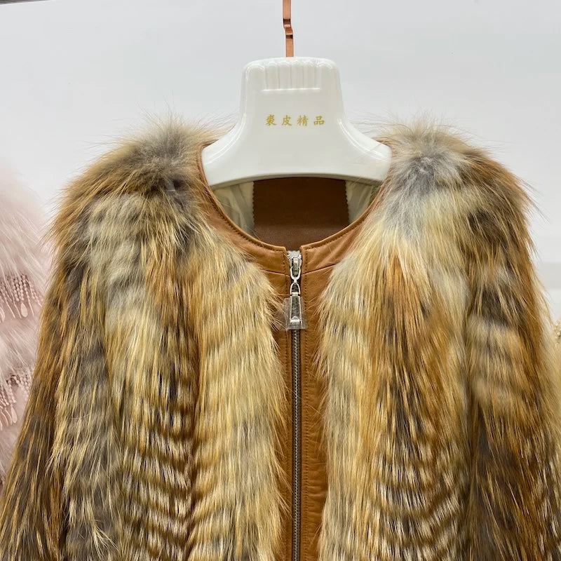 Winter Women Natural Real Red Fox Fur Strip Sewed Toghter With Genuine Leather Down Jackets Female Luxury Thick Warm Outerwear - Matrix Studios