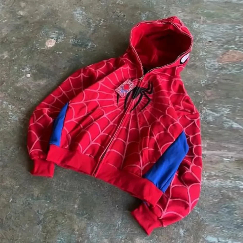 American Spider Pattern Embroidery Zip Up Hoodie Y2K Mens Womens Gothic Harajuku Jacket Fashion Hoodie Sweatshirt Casual Clothes