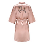 Wedding Party Team Bride Robe With Black Letters Kimono Satin Pajamas Bridesmaid Bathrobe SP003 - Matrix-studios.com