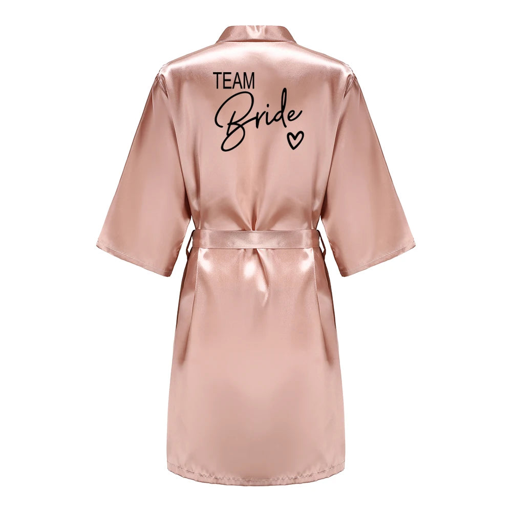 Wedding Party Team Bride Robe With Black Letters Kimono Satin Pajamas Bridesmaid Bathrobe SP003 - Matrix-studios.com