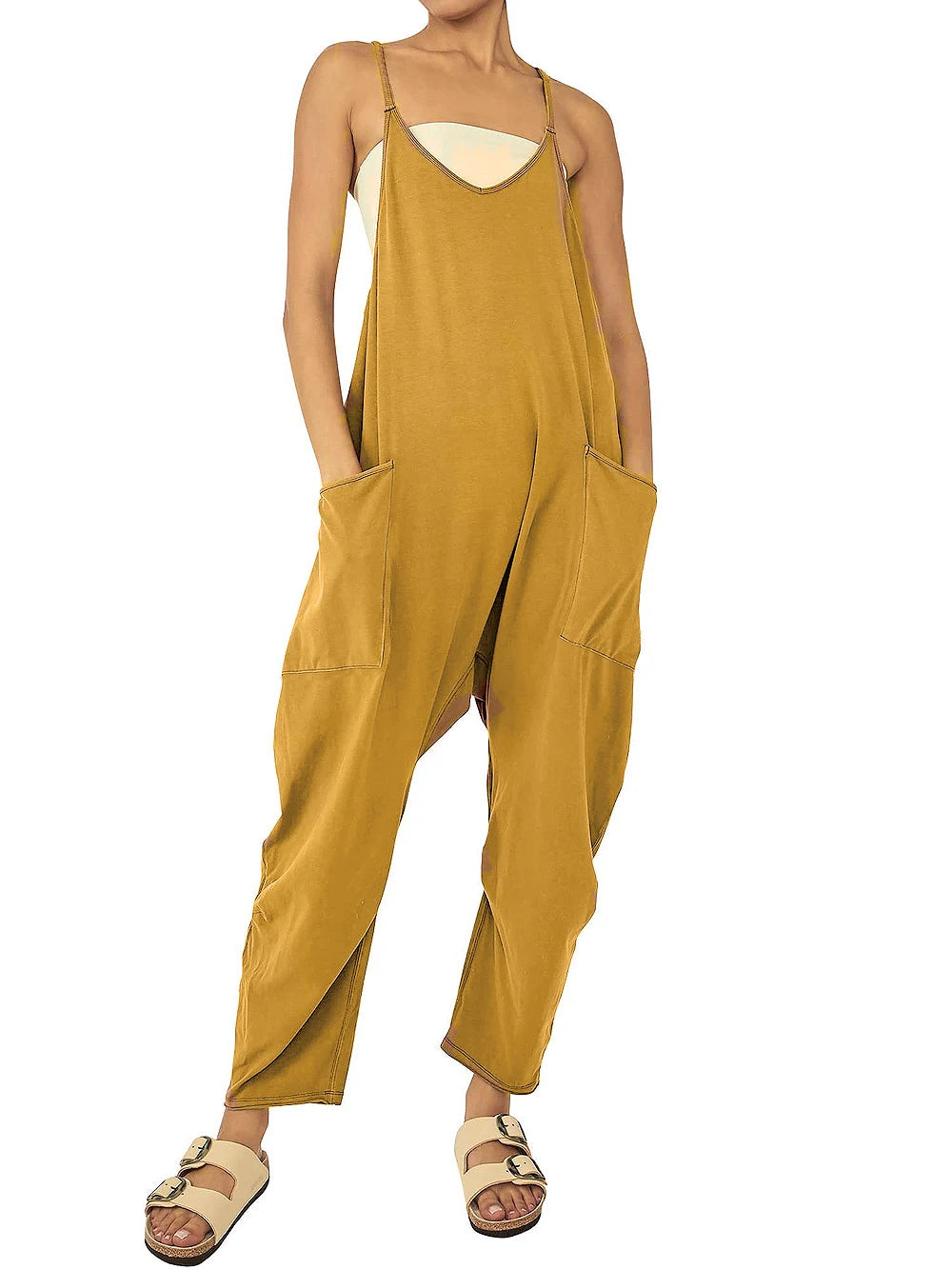 2024 New loose foreign trade women's pure color patch bag zipper jumpsuit suspenders jumpsuit - Matrix Studios