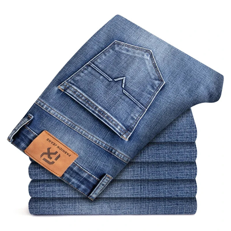 Autumn Winter New Business Men's Jeans Classic Fashion Stretch Washed Casual Denim Trousers Comfortable Straight Male pants - Matrix Studios