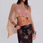 Summer Women Knitted Sheer Poncho Tops Women Knit Cover-up See-through Solid Irregular Loose Pullover Beach Tops 2026 - Matrix Studios