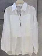 Plus Size Women’s Tops 2025 Summer Breathable and Sun-Proof Ice Silk Button Thin Loose Sheer Chiffon Blouses Shirts Long Sleeve - Matrix-studios.com