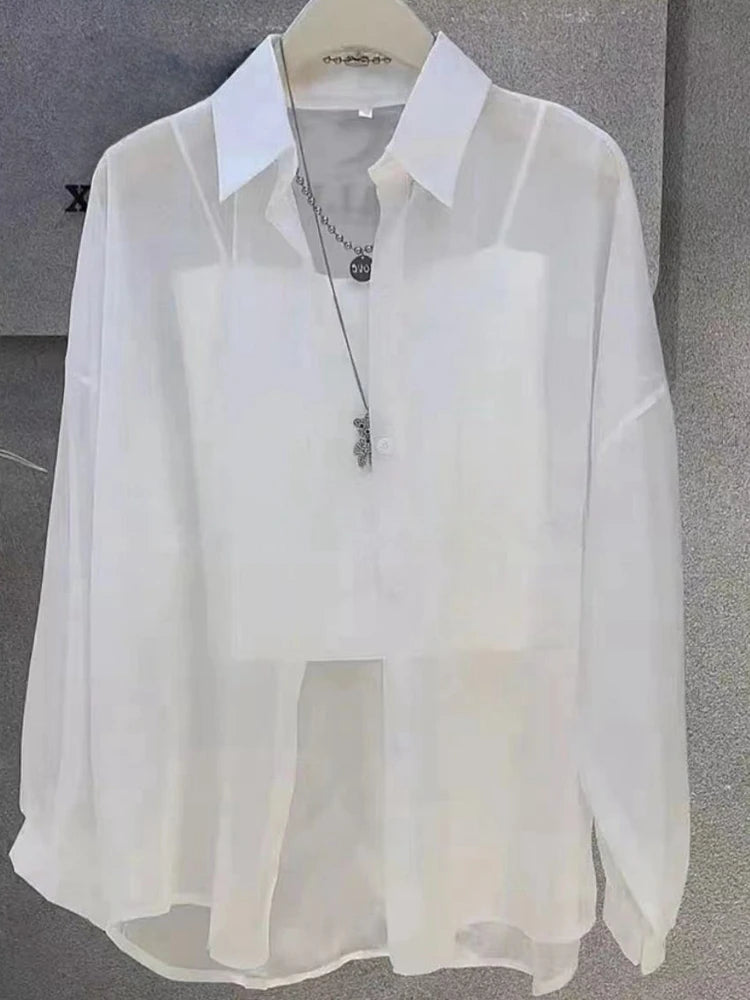 Plus Size Women’s Tops 2025 Summer Breathable and Sun-Proof Ice Silk Button Thin Loose Sheer Chiffon Blouses Shirts Long Sleeve - Matrix-studios.com