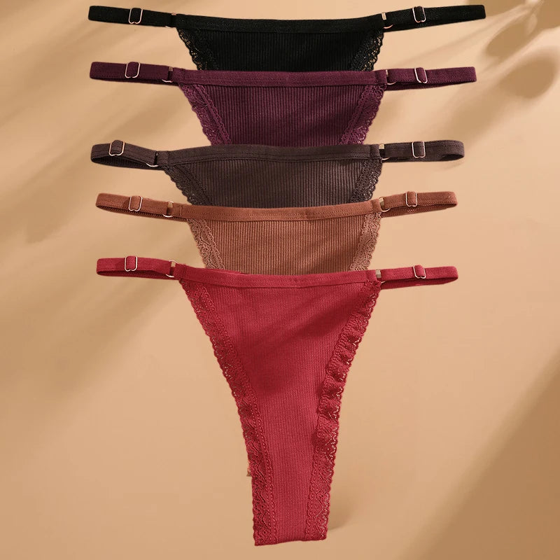 FINETOO 5PCS/Set Sexy G-string Panties Cotton Women's Underwear  Adjustable Waist Girl Female Pantys Bikini Lady Thongs Lingerie - Matrix Studios