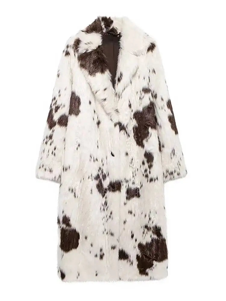 DEAT Fashion Tie Dye Faux Fur Coat Women's Lapel Loose Long Sleeves Plush Thick Overcoat Winter New 7A1355 - Matrix Studios