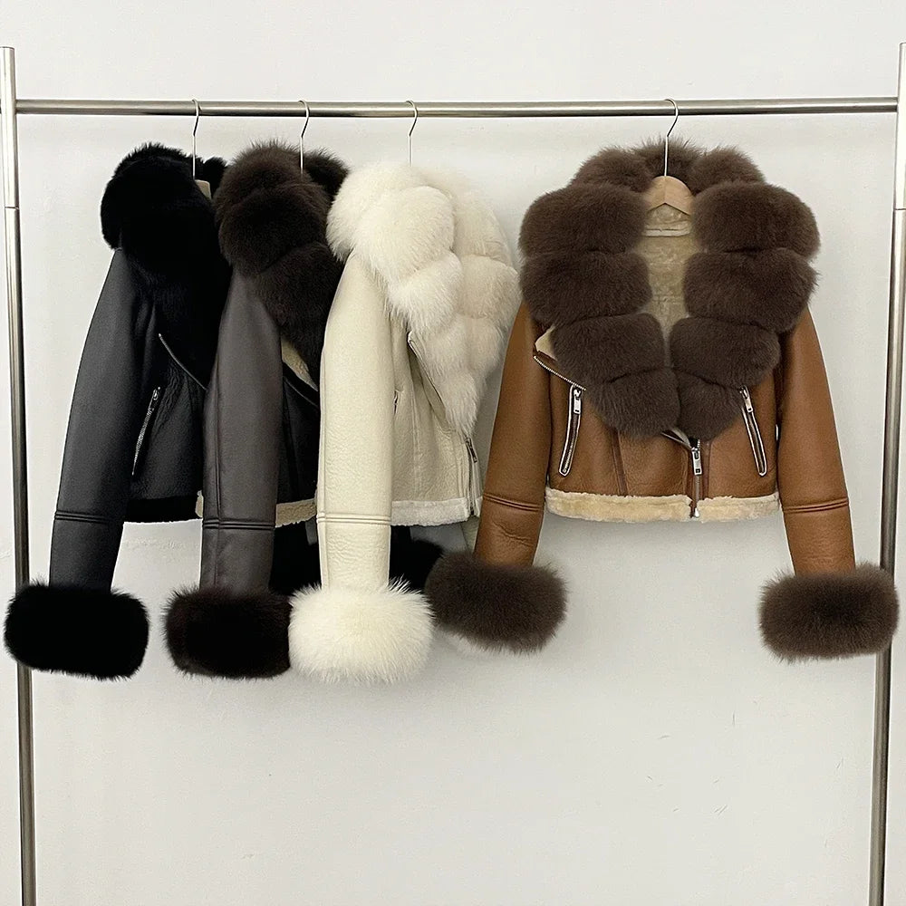 Reality Fur Jacket Winter Real Fur Cuffs Clothes Women Short Faux Leather Fake Fur Inner Jacket Female Thick Warm Fox Fur Coat - Matrix Studios
