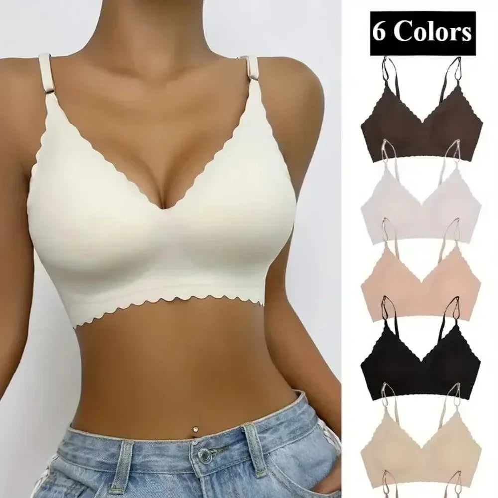 Hot Sale 6 Colors New Ice Silk Underwear Comfy Bra WireFree Padded Wavy Edge Invisible Yoga Wear Ladies Bra Seamless Women Bra - Matrix Studios