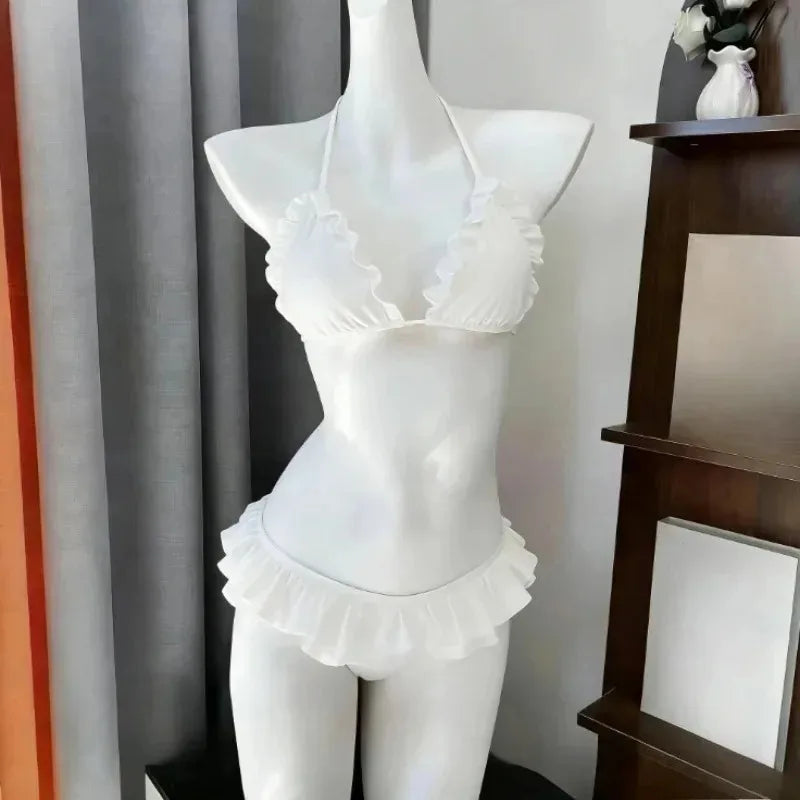 Women Beach Style Bikini Swimwears 2-Piece Tankini Suits Halter V-Neck Tie Cami Top Bodycon Contrast Waistband Swim Beachwear - Matrix-studios.com