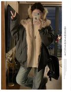 Double-Sided Warm Fur Coat Women Autumn Winter Loose Thicken Plush Cotton Coat 2025 New Women Hooded Imitation Mink Fur Outwear - Matrix Studios