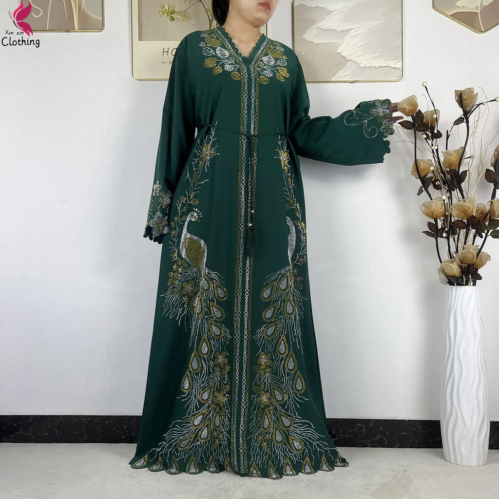 2026New Dubai Muslim Women Modest Dress Diamond Chiffon Elegant Arabic Femme Hijab African Abaya Islamic Long Sleeve Turkey Robe - Matrix-studios.com