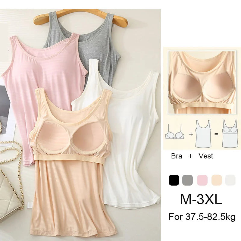 For 37-82kg Soft Modal Plus Size Tank Tops With Fixed Chest Pad For Women Integrated Wear-Free Underwear - Matrix-studios.com