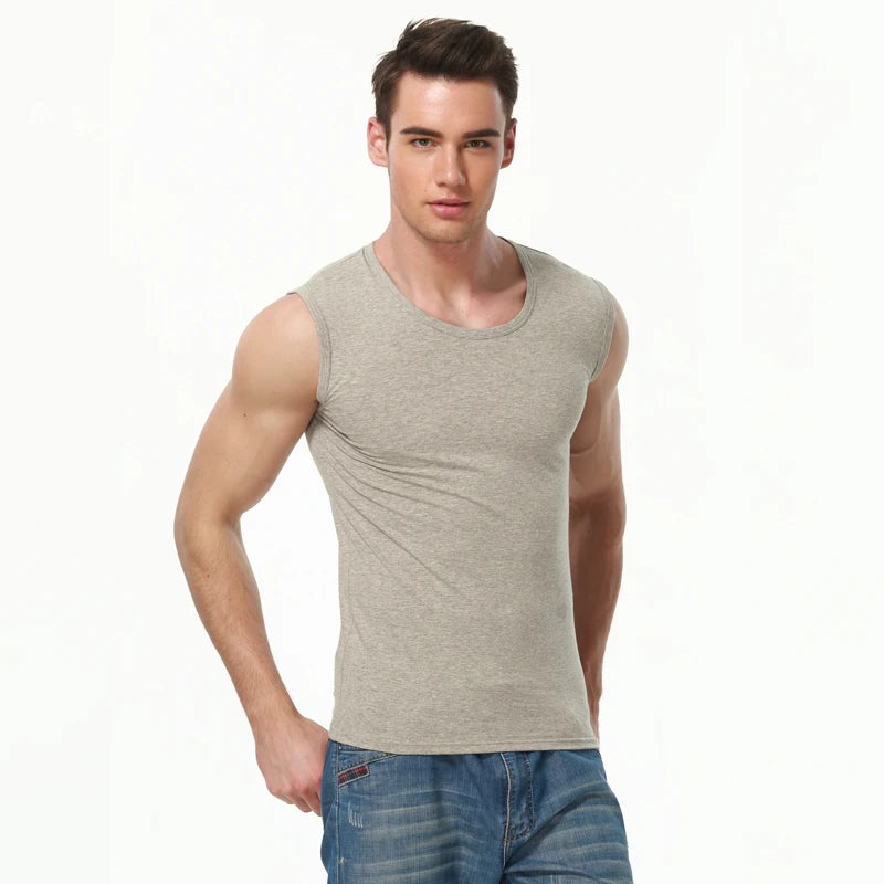 Men's Four Seasons Tight Cotton Vest Leisure Sports Fitness Running Teenagers Round Neck Sleeveless T-Shirt Can Be Built Inside - Matrix Studios