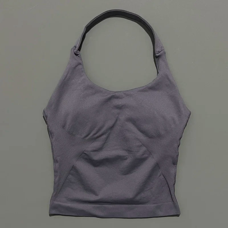 HISTELLO Sports Halter Top Seamless Longline Strappy Gym Tank Top Women Yoga Clothing Workout Fitness Sportswear Pilates Vest - Matrix-studios.com