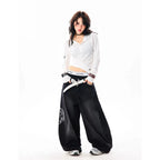 YIBASHU Women Vintage Embroidery Y2K Baggy Jeans Female High Waist 2000s Wide Leg Denim Pants American Retro Harajuku Trouser - Matrix-studios.com