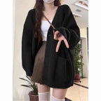 Autumn Winter Women Cardigan Sweater Coats Fashion Female Long Sleeve V-neck Loose Knitted Jackets Casual Sweater Cardigans - Matrix Studios