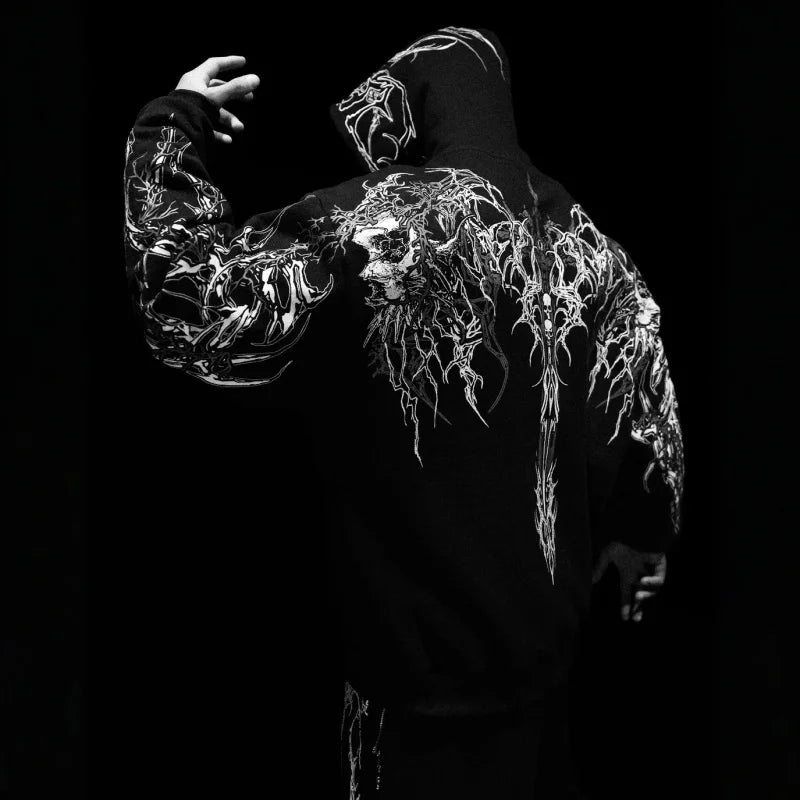 2025New American Style Men's Hooded Sweatshirt Trendy Brand Dark Style Sports Fitness High Street Autumn Winter Men's Sweatshirt - Matrix Studios