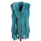 BOONJOVIA Women's 100% Real Rabbit Fur Knitted Vest Raccoon Fur Trim Collar Gilet Lady Fashion Waistcoat For Autumn Winter - Matrix Studios